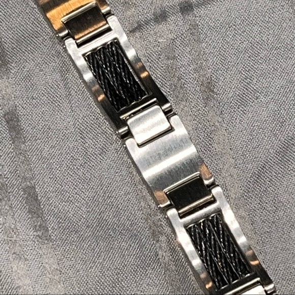 Mens bracelet STAINLESS STEEL 8.5” beautiful silver & black FINAL REDUCED PRICE - Picture 6 of 15